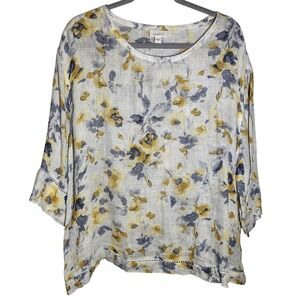 Pure Jill Linen Floral Print Relaxed Fit 3/4 Sleeve Top XL